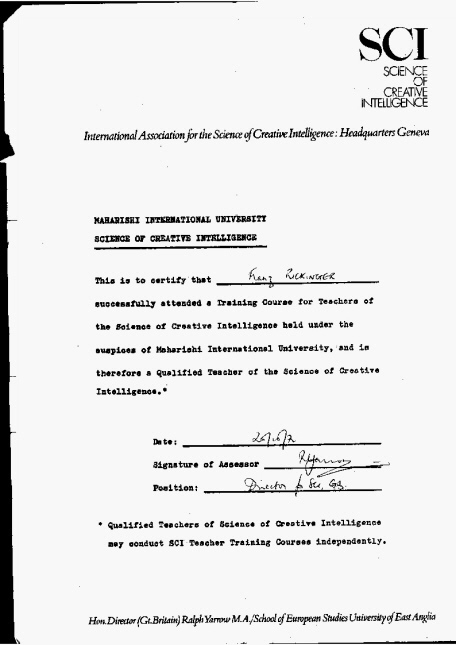 Im Sommer 1972 (August) fand in Birmingham/Großbritanien ein SCI-"Lehrer"-Ausbildungskurs statt, an dem auch Deutsche teilnehmen durften und konnten